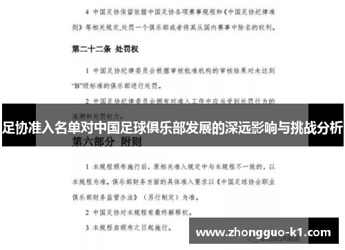 足协准入名单对中国足球俱乐部发展的深远影响与挑战分析